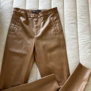 Zara tan leather pants